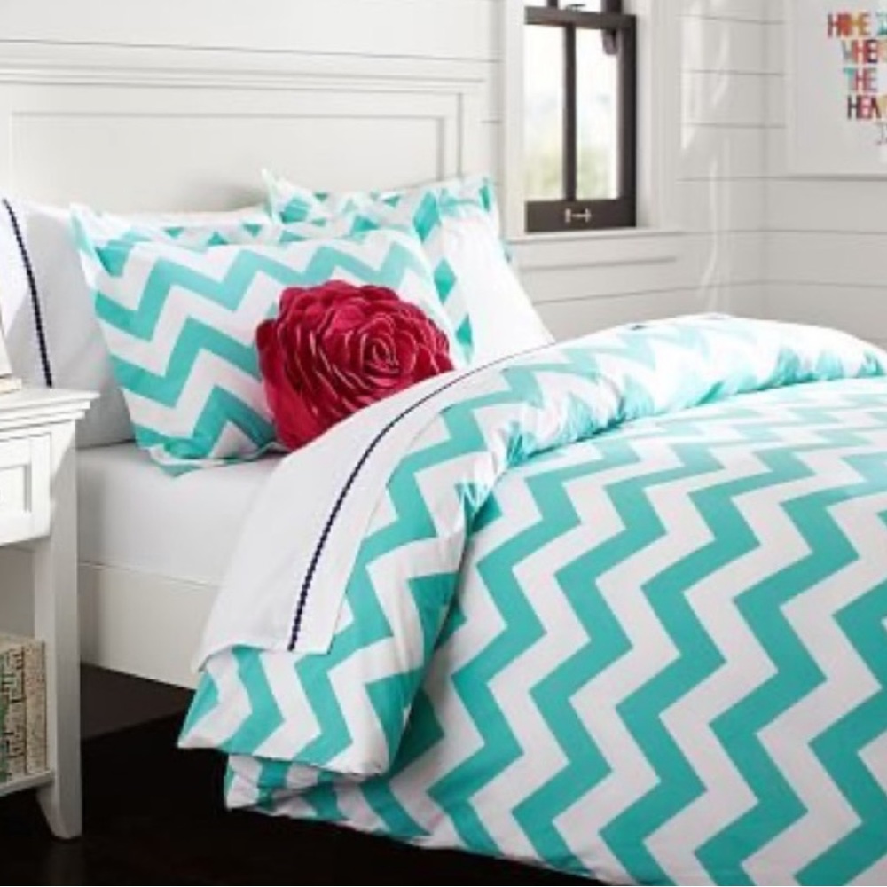 Pottery Barn Teen Twin Chevron Duvet Pillow Sham Pool Aqua Turquoise